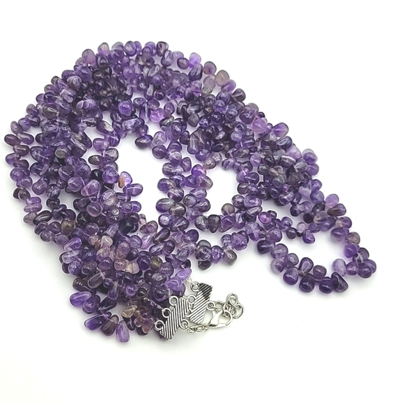 600 Cts Natural 3 Strand Purple Amethyst Beads Natural Gemstone Beaded Necklace - Picture 7 of 9